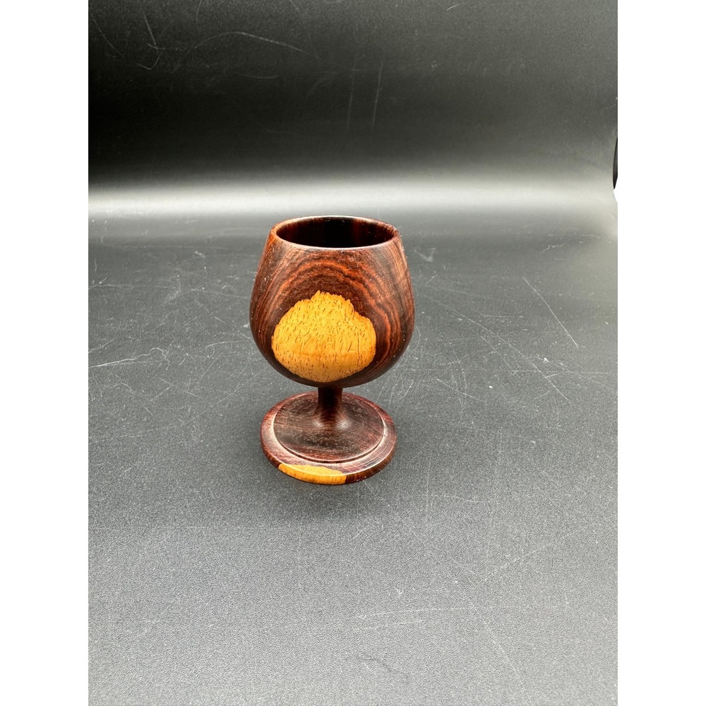 Vintage Handturned Pedestal Goblet with Sapwood Accent Decorative Wood Cup‎